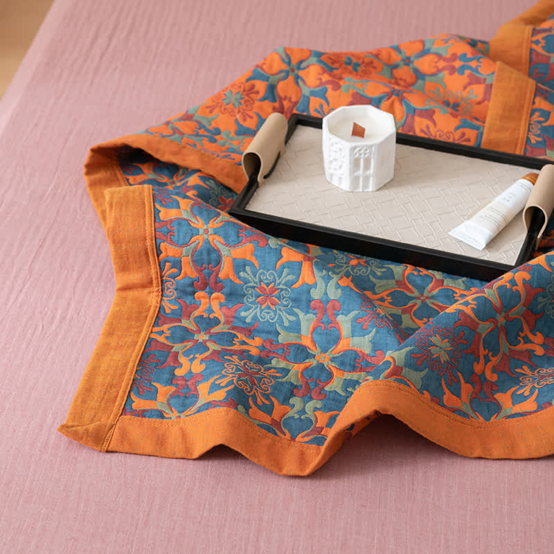 Quilt en coton à six couches, motif orange et bleu, couette réversible, textile de lit respirant pour une chambre moderne | Sulvida