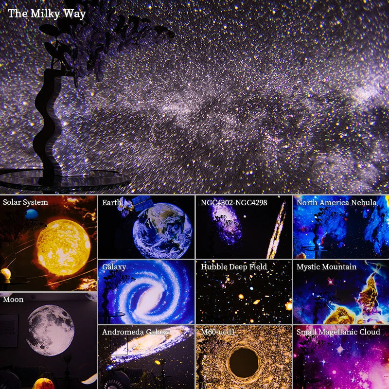 Projecteur d’étoiles Galaxy avec 13 disques interchangeables – boule de projection interchangeable pour créer une ambiance lumineuse dans la chambre, univers, planétarium et ciel étoilé | Sulvida
