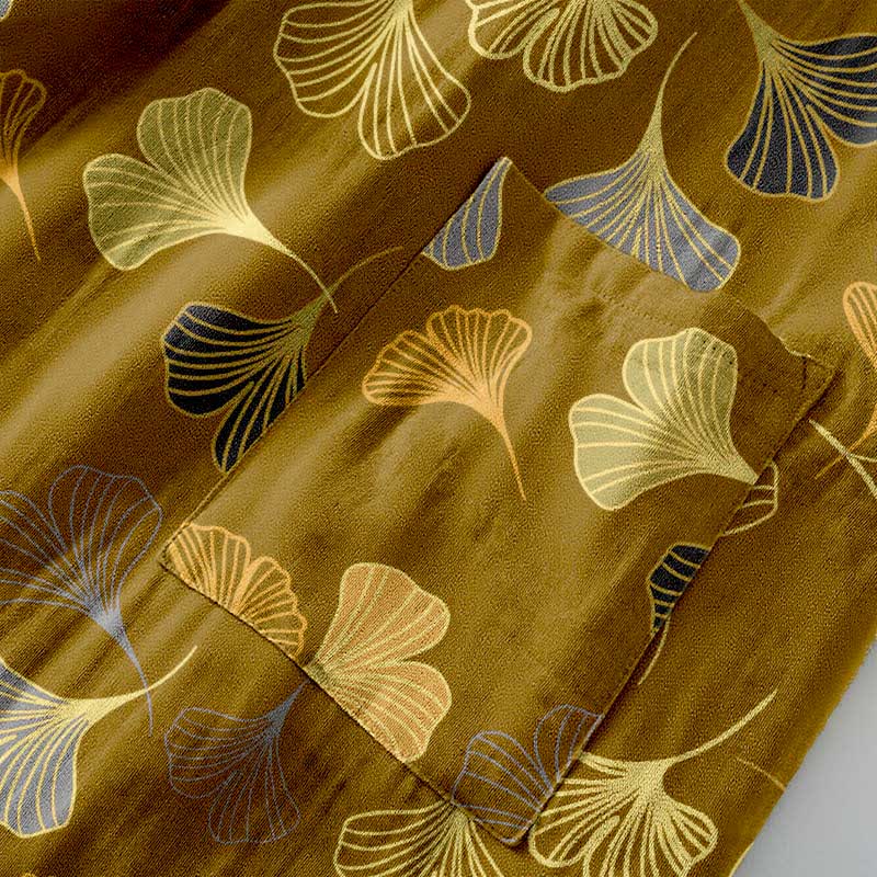 Peignoir kimono luxueux en gaze de coton avec imprimé de Ginkgo biloba | Robe de chambre légère pour femmes et hommes | Tissu respirant en gaze double couche | Sulvida
