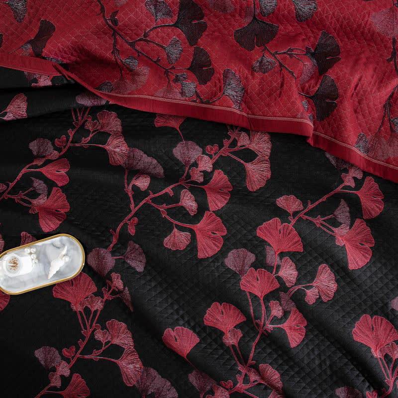 Omkeerbaar Quilt Dekbed met Ginkgo Blad Patroon 100% Katoen Zacht Ademend Tweezijdig Beddengoed voor Alle Seizoenen Slaapkamer | Sulvida