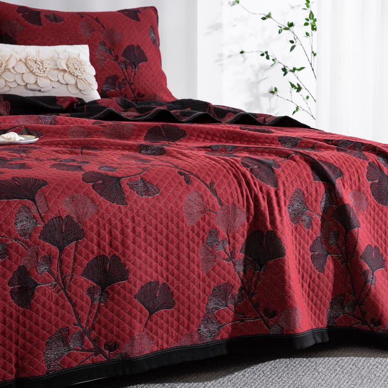 Omkeerbaar Quilt Dekbed met Ginkgo Blad Patroon 100% Katoen Zacht Ademend Tweezijdig Beddengoed voor Alle Seizoenen Slaapkamer | Sulvida