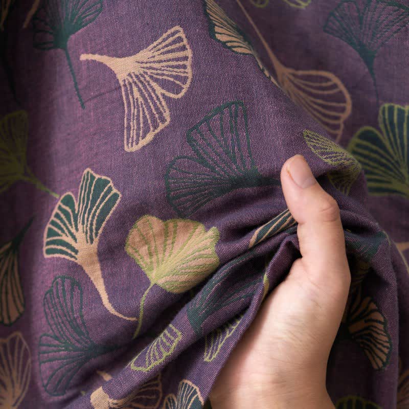 Peignoir kimono luxueux en gaze de coton avec imprimé de Ginkgo biloba | Robe de chambre légère pour femmes et hommes | Tissu respirant en gaze double couche | Sulvida