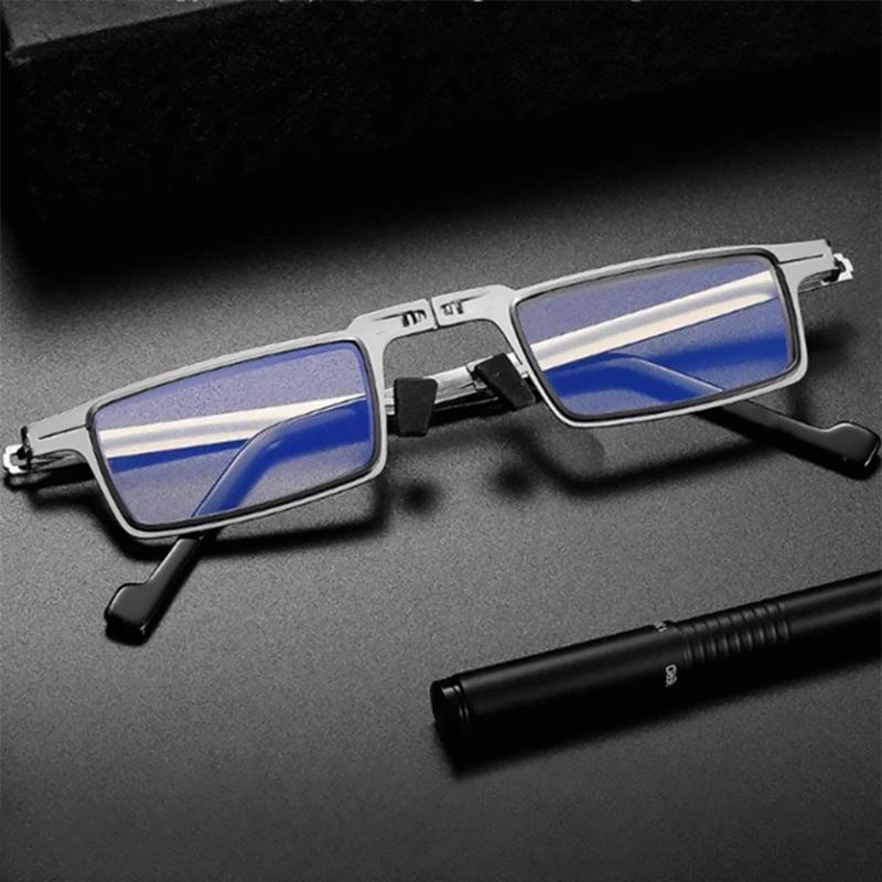 Lunettes de lecture pliables avec filtre anti-lumière bleue, monture ronde en titane, ultralégères et pliables, lunettes pour presbytie avec étui, de Plano à +4.0 | Sulvida