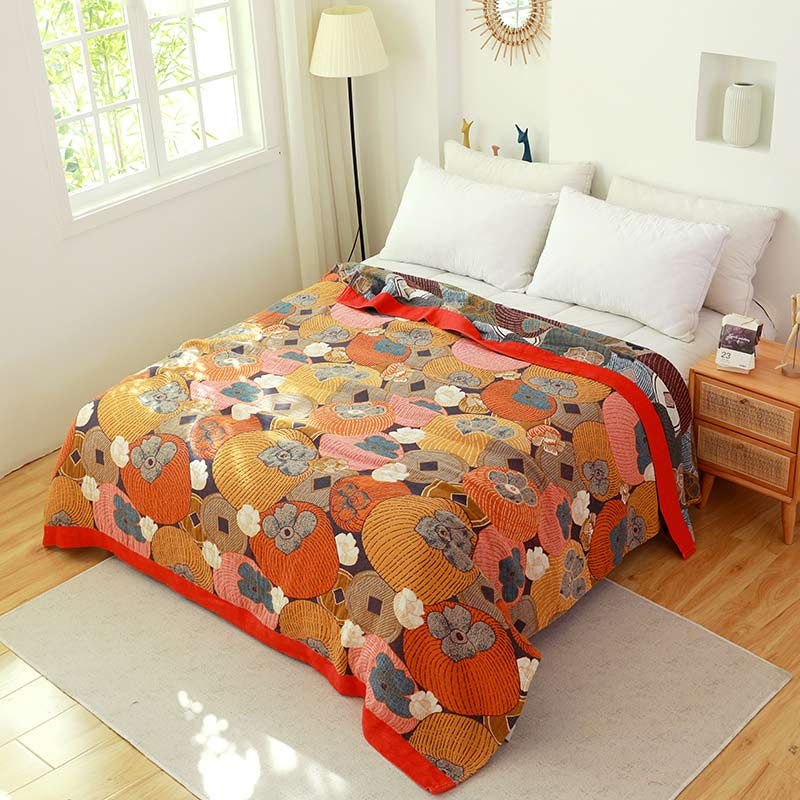 Couette matelassée en gaze de coton rayée, double face et réversible, couverture ou drap d’été respirant et léger pour lit double ou king size | Sulvida