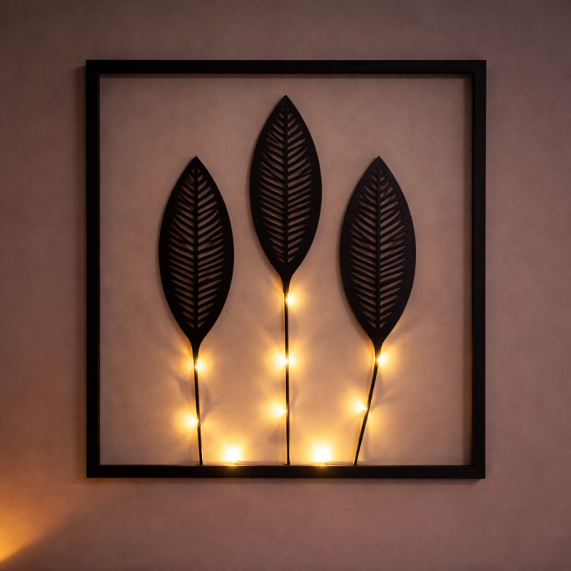 Cadre LED décoratif avec motif de feuilles et changement de couleur pour une décoration intérieure chaleureuse, 40x30 cm | Sulvida