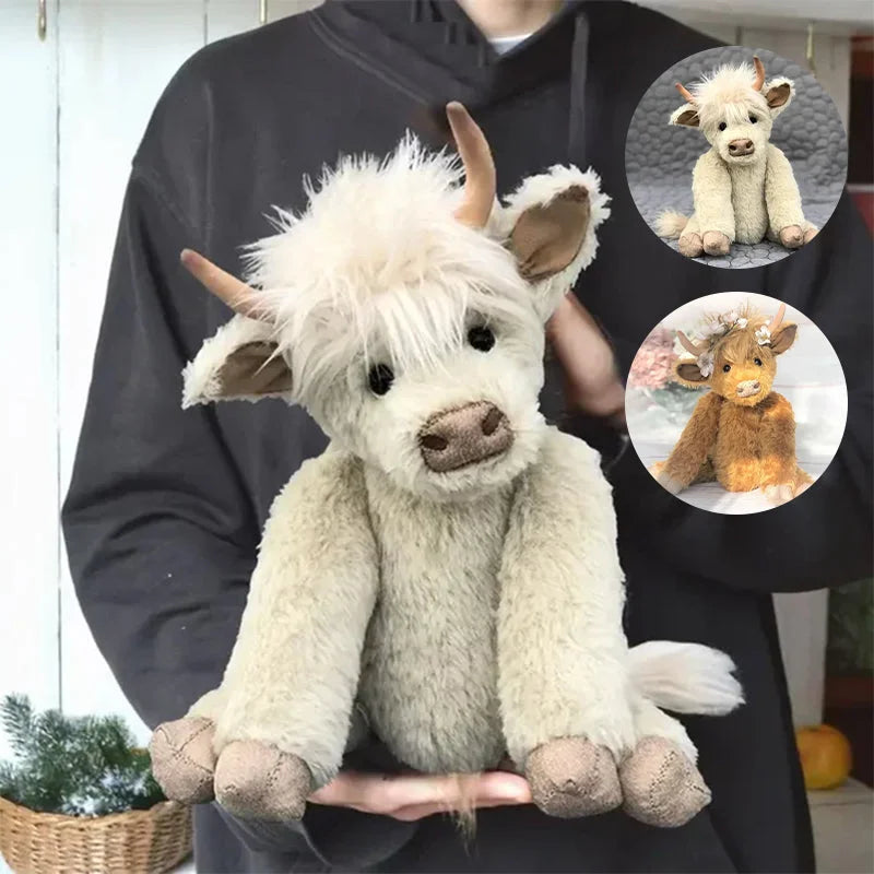 Peluche vache Highland avec fleurs, cadeau décoratif en alpaga doux fait main | Sulvida