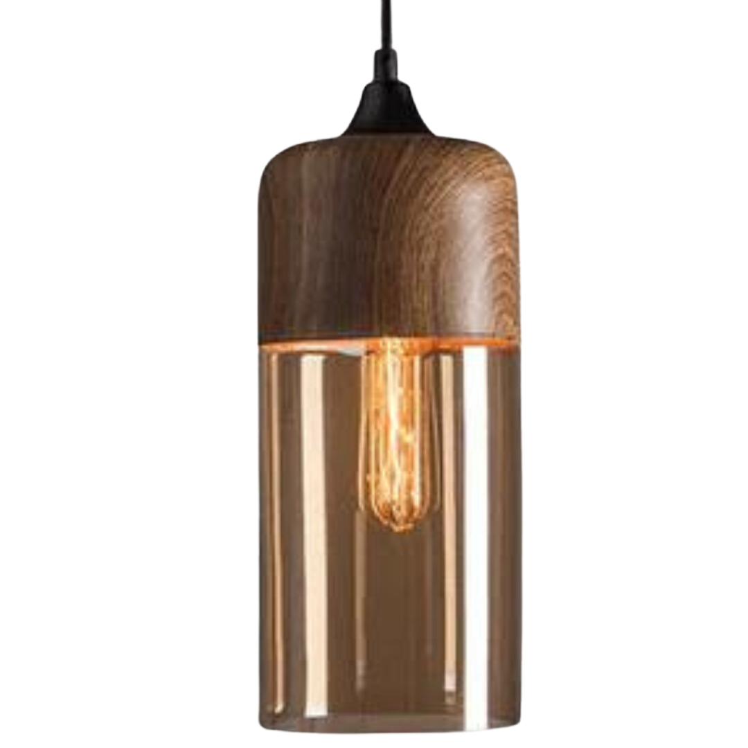 Suspension scandinave avec abat-jour en verre et structure effet bois – Éclairage dimmable pour salle à manger, salon, chambre – Hauteur réglable et diffusion de lumière chaude – Design intemporel | Sulvida