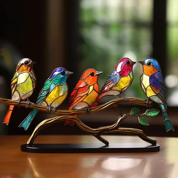 Figurines décoratives d’oiseaux en verre coloré – Ornement artistique d’intérieur en métal | Sulvida