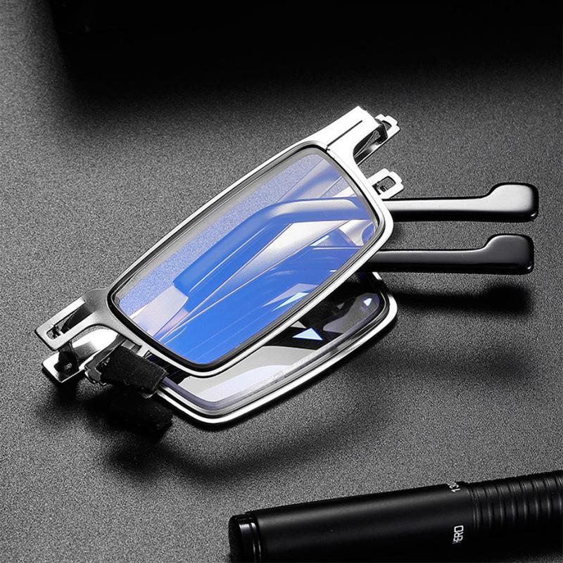 Lunettes de lecture pliables avec filtre anti-lumière bleue, monture ronde en titane, ultralégères et pliables, lunettes pour presbytie avec étui, de Plano à +4.0 | Sulvida