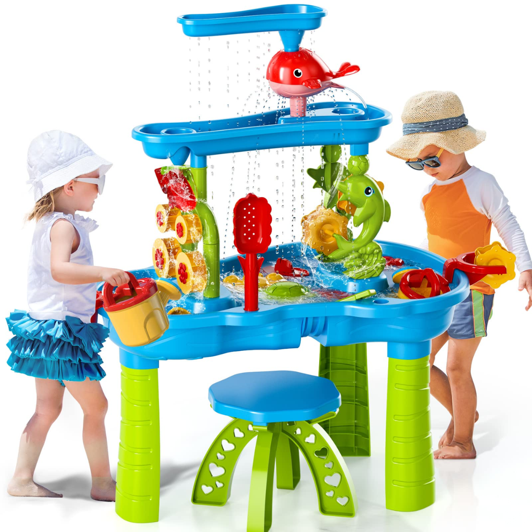 Table de jeu pour enfants avec sable et eau, avec 15 accessoires – Station de jeu extérieure interactive pour le jardin et la plage | Sulvida