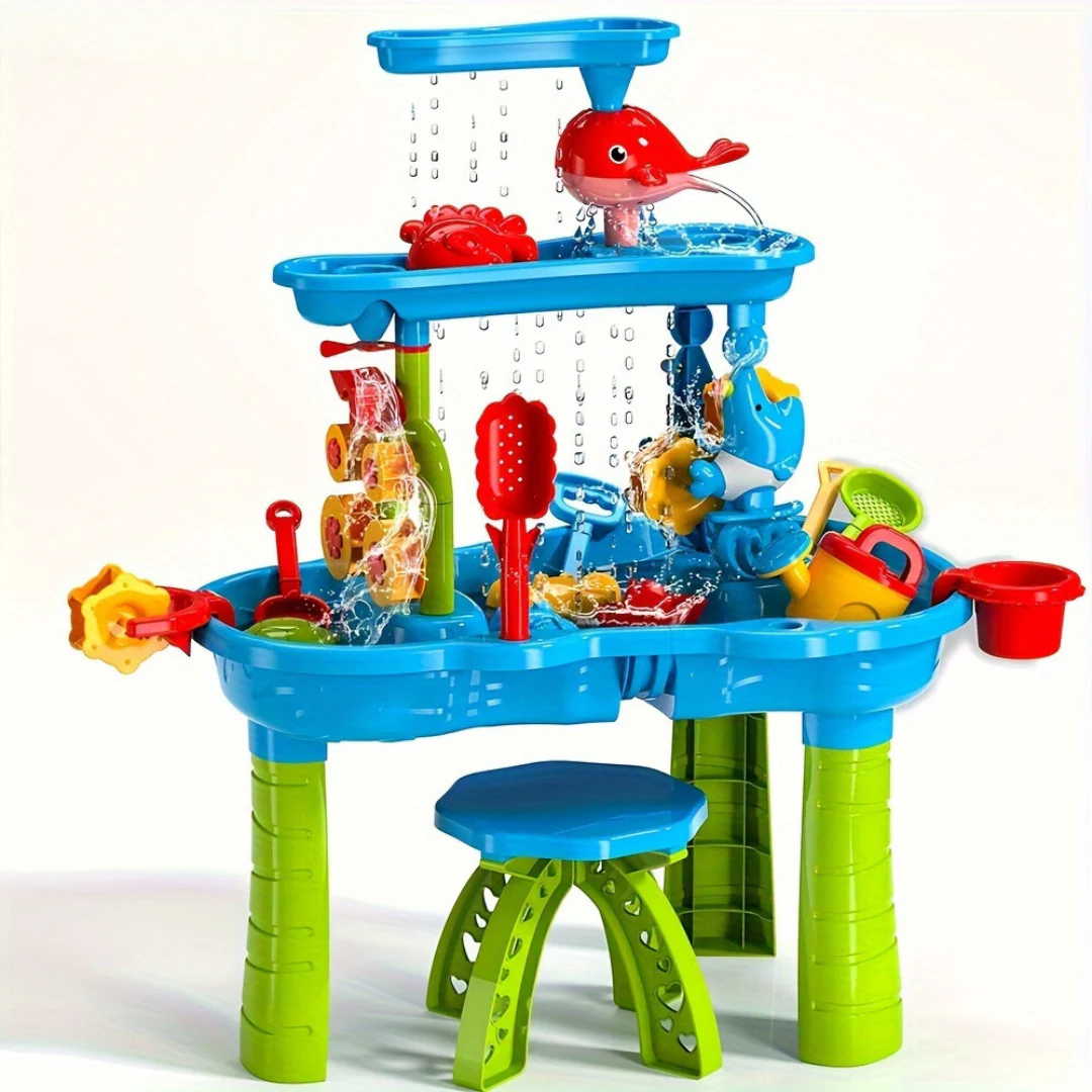 Table de jeu pour enfants avec sable et eau, avec 15 accessoires – Station de jeu extérieure interactive pour le jardin et la plage | Sulvida