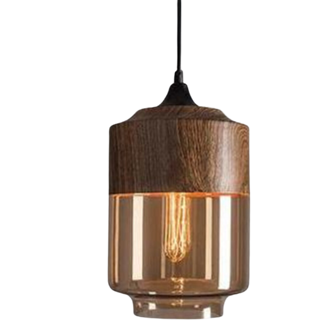 Suspension scandinave avec abat-jour en verre et structure effet bois – Éclairage dimmable pour salle à manger, salon, chambre – Hauteur réglable et diffusion de lumière chaude – Design intemporel | Sulvida