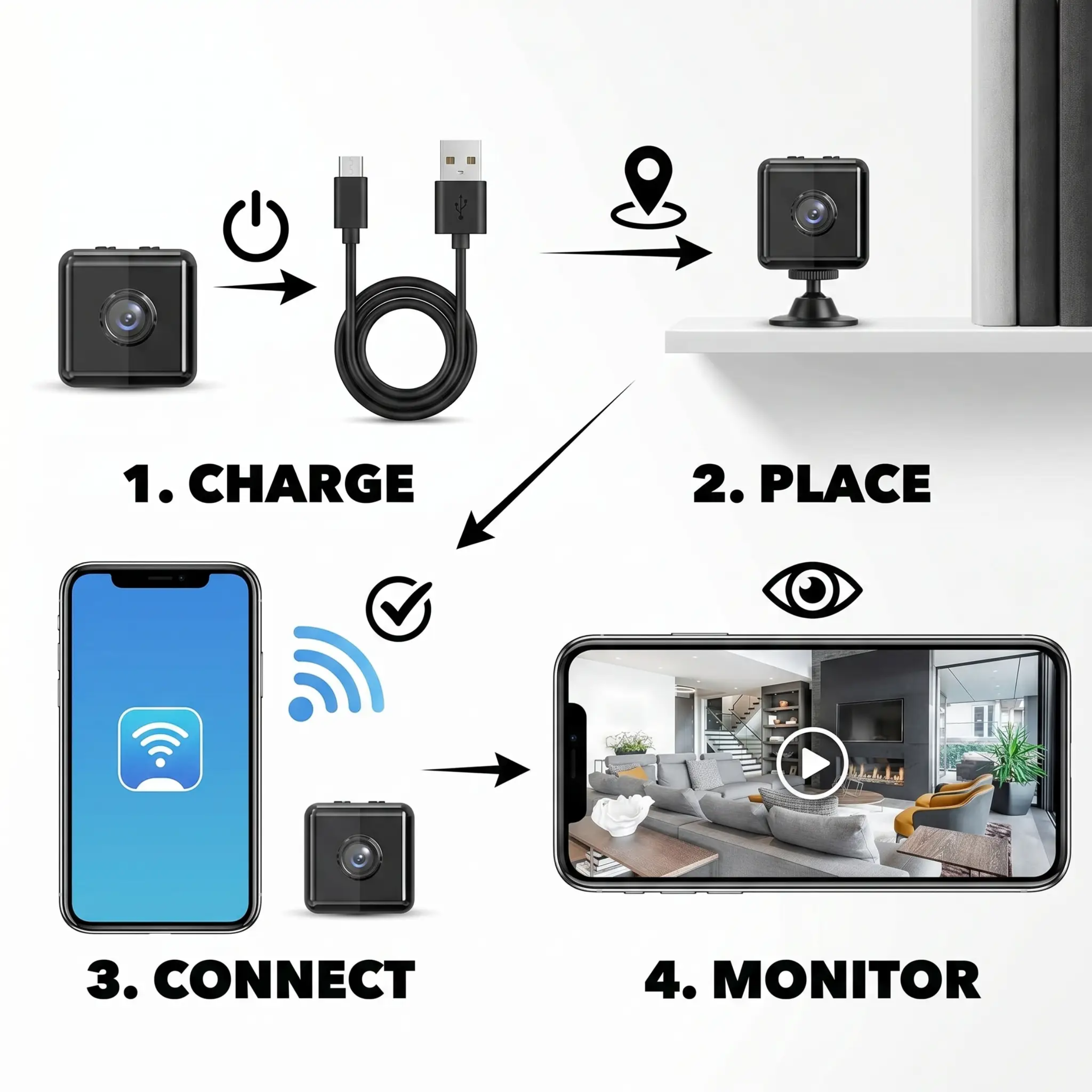 Caméra de Sécurité WiFi Sans Fil 1080P HD avec Détection de Mouvement et Vision Nocturne | Résistante aux Intempéries pour Intérieur et Extérieur | Contrôle par Application et Stockage Cloud | Mini Caméra IP pour Maison ou Bureau | Sulvida