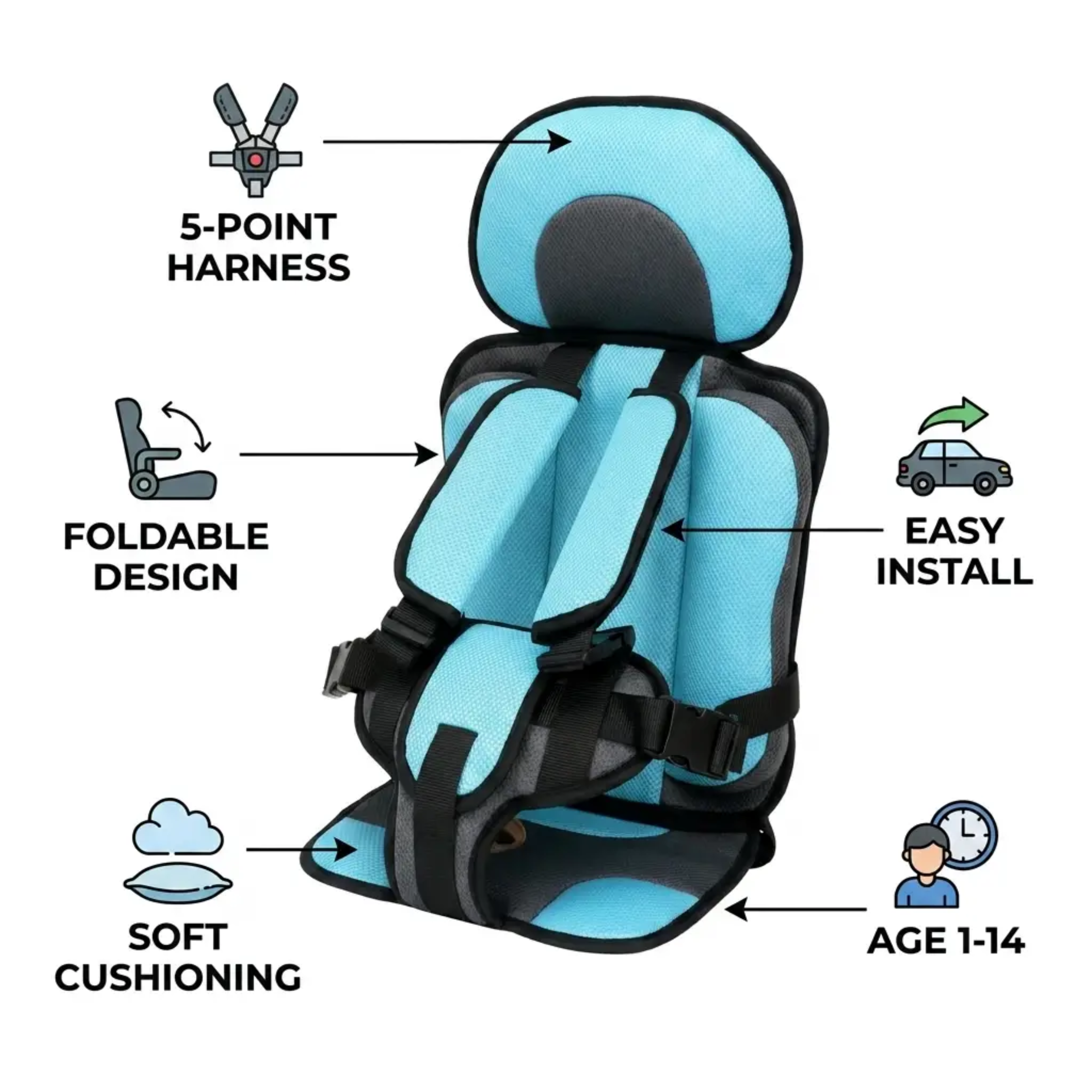Rehausseurs de voyage pliables pour enfants – Siège auto portable avec harnais 5 points | Sulvida