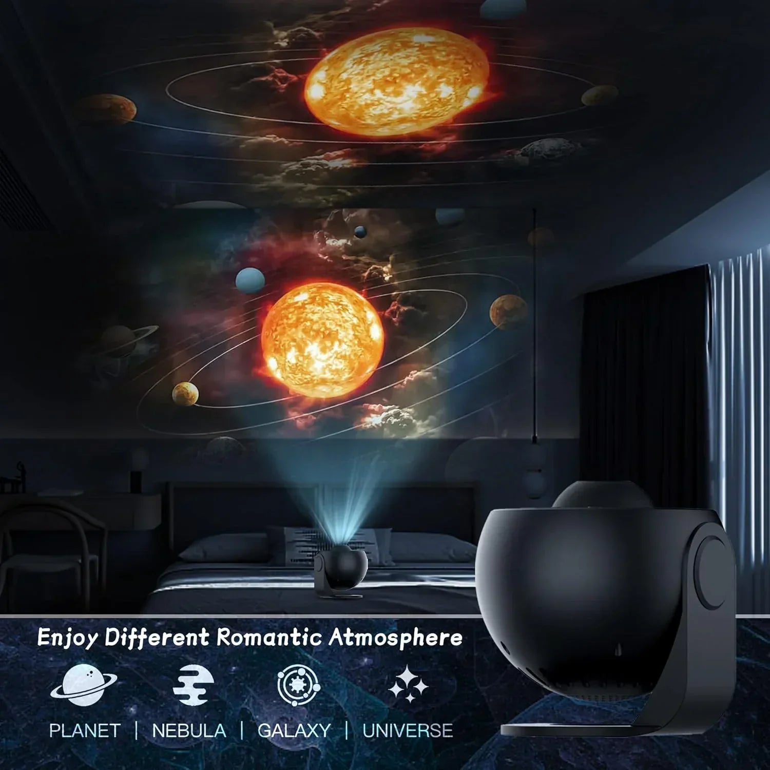 Projecteur d’étoiles Galaxy avec 13 disques interchangeables – boule de projection interchangeable pour créer une ambiance lumineuse dans la chambre, univers, planétarium et ciel étoilé | Sulvida