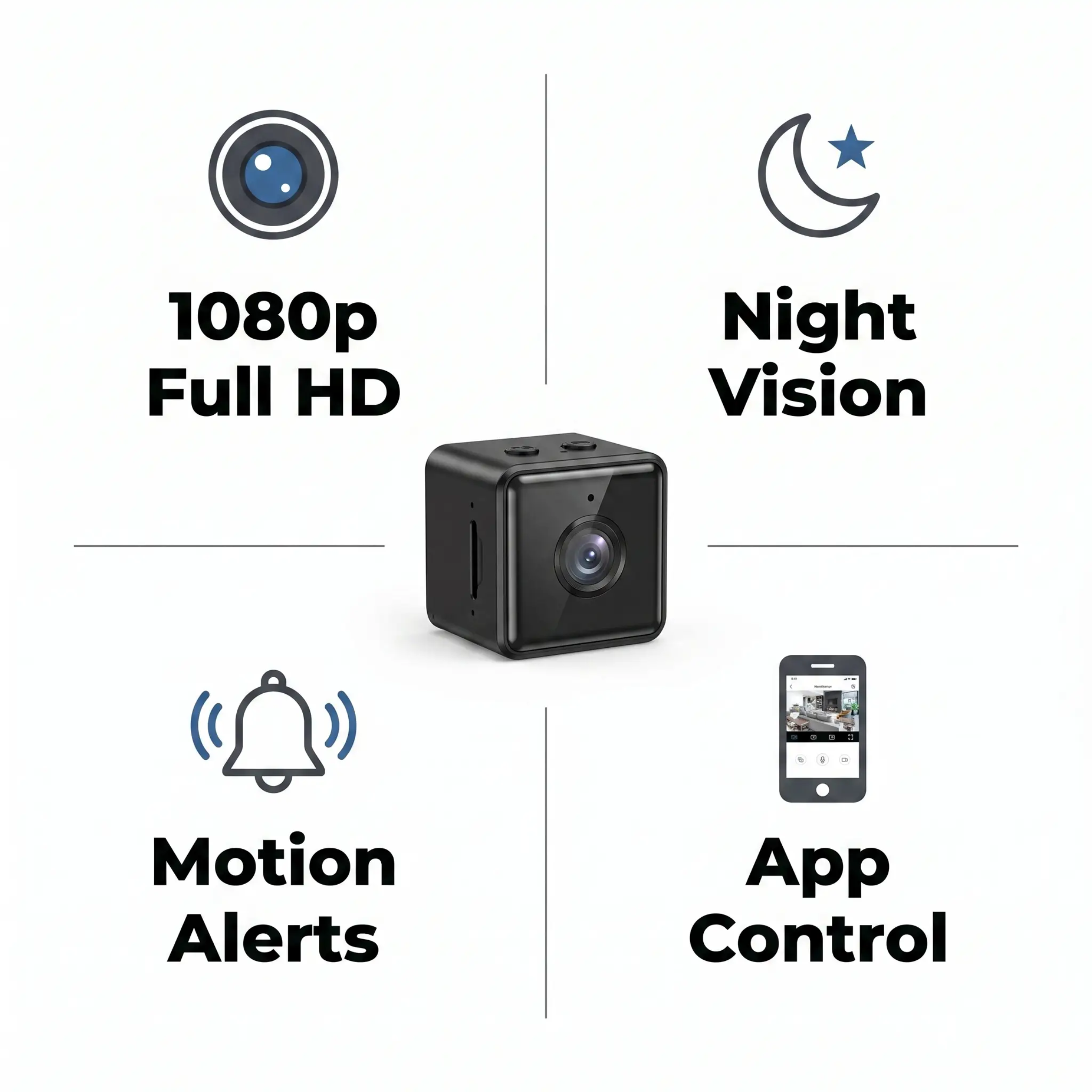 Caméra de Sécurité WiFi Sans Fil 1080P HD avec Détection de Mouvement et Vision Nocturne | Résistante aux Intempéries pour Intérieur et Extérieur | Contrôle par Application et Stockage Cloud | Mini Caméra IP pour Maison ou Bureau | Sulvida