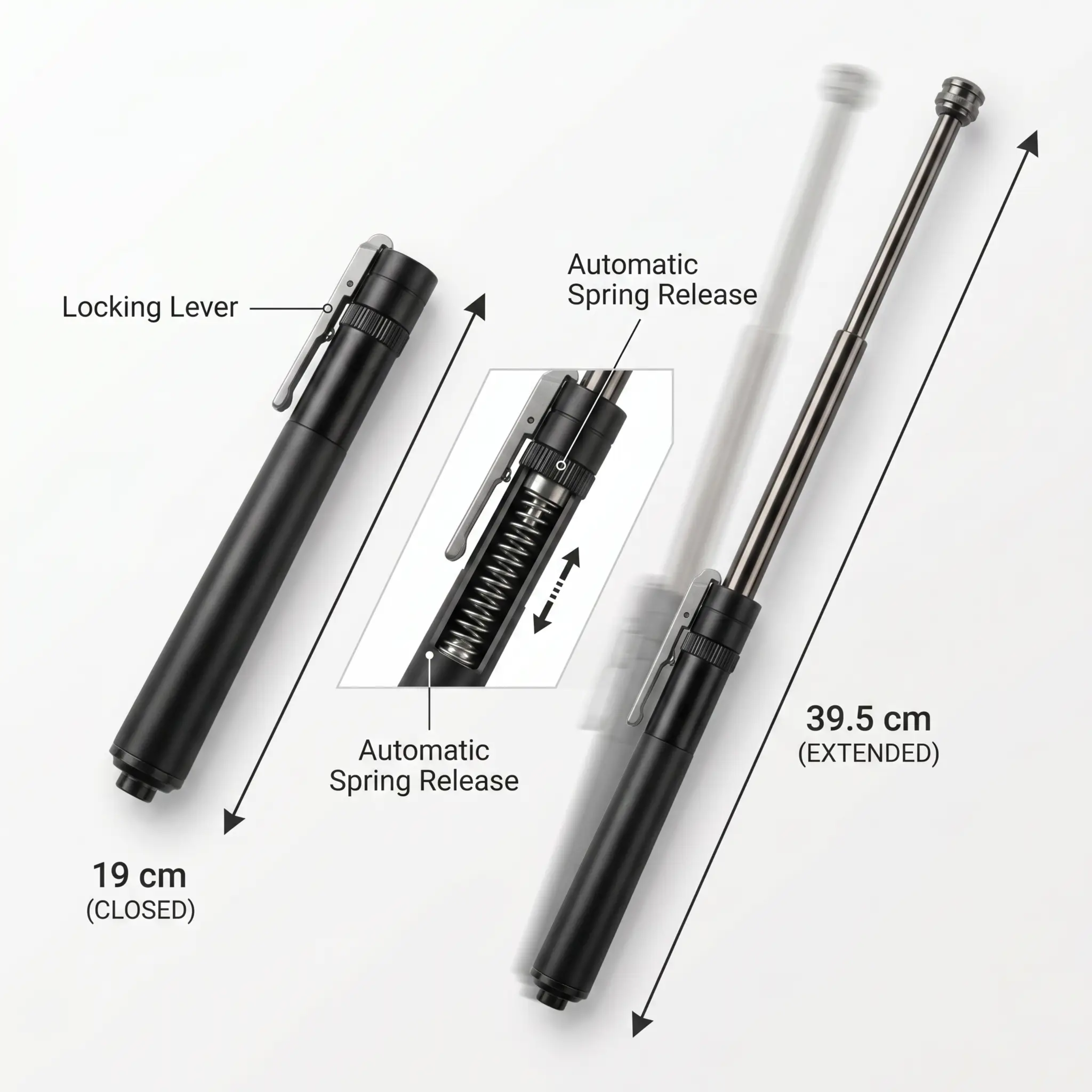 Bâton de défense télescopique extensible arme de sécurité portable en alliage métallique 39,5 cm déployé protection compacte | Sulvida