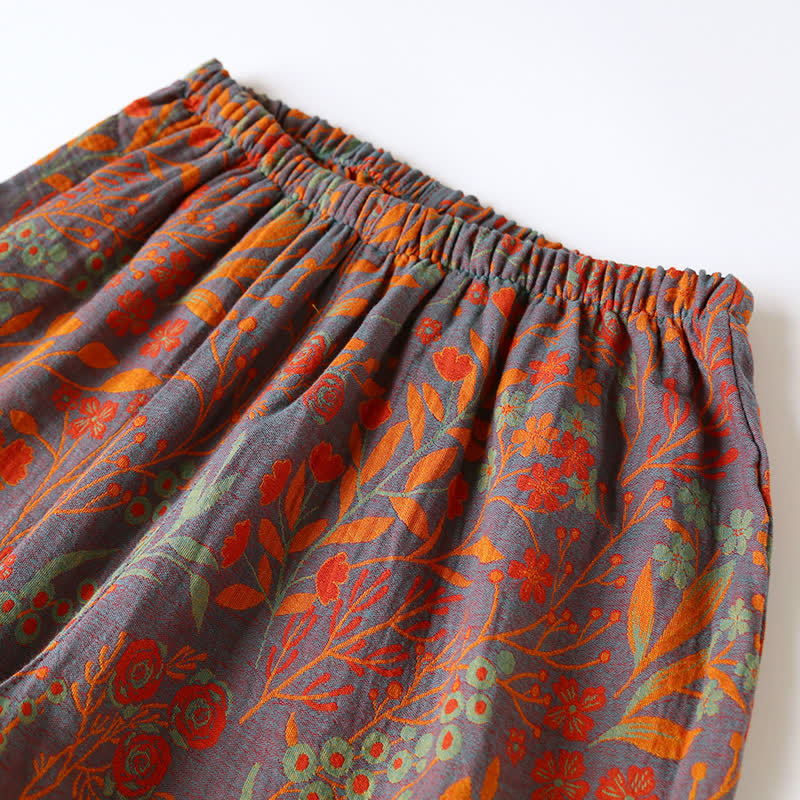 Ensemble de vêtements d’intérieur vintage à motif de feuilles – pyjama en coton à motif jacquard classique pour femmes et hommes – tenue d’intérieur confortable | Sulvida