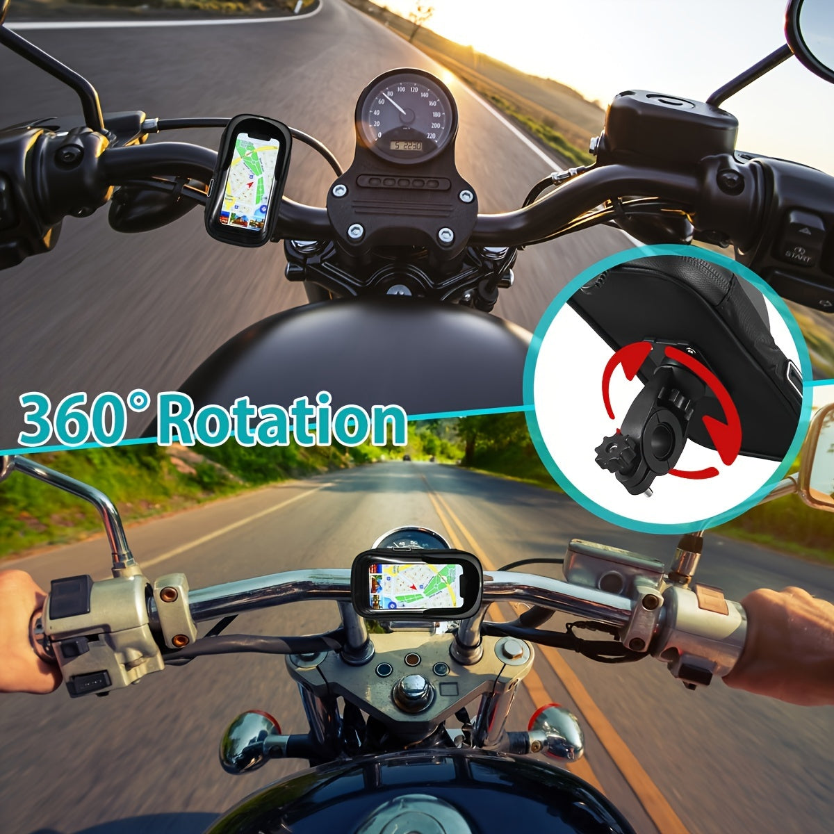 Support de téléphone étanche pour vélo et moto, avec fixation rotative à 360° et housse de protection transparente pour smartphones | Sulvida