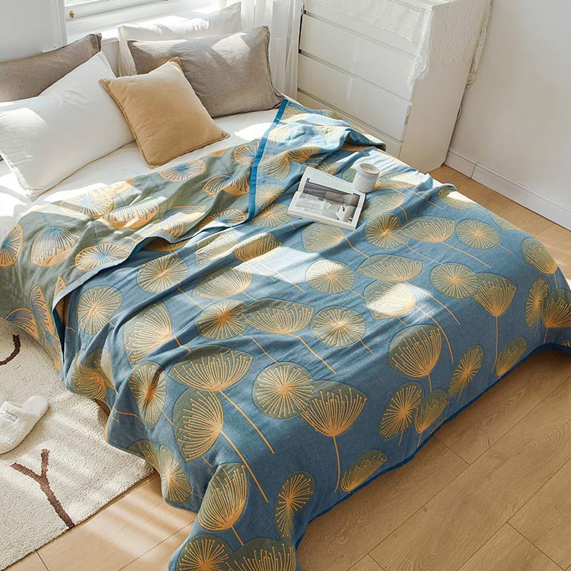 Omkeerbare Quilt met Paardenbloemenprint – 100% Biologisch Geweven Katoen – Zachte Katoenen Sprei voor Kingsize Bed – Veelzijdig Bedtextiel voor Alle Seizoenen | Sulvida
