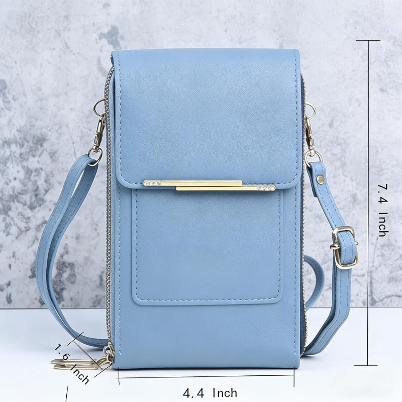 Pochette de téléphone bandoulière avec protection RFID et fenêtre tactile – Portefeuille sécurisé mains libres pour smartphones jusqu’à 6,7 pouces | Sulvida