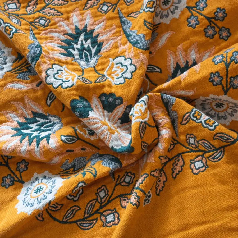 Plaid vintage à motif floral – Couverture tissée luxueuse pour canapé et lit – Plaid à franges – Décoration intérieure de style bohème et chaleur | Sulvida
