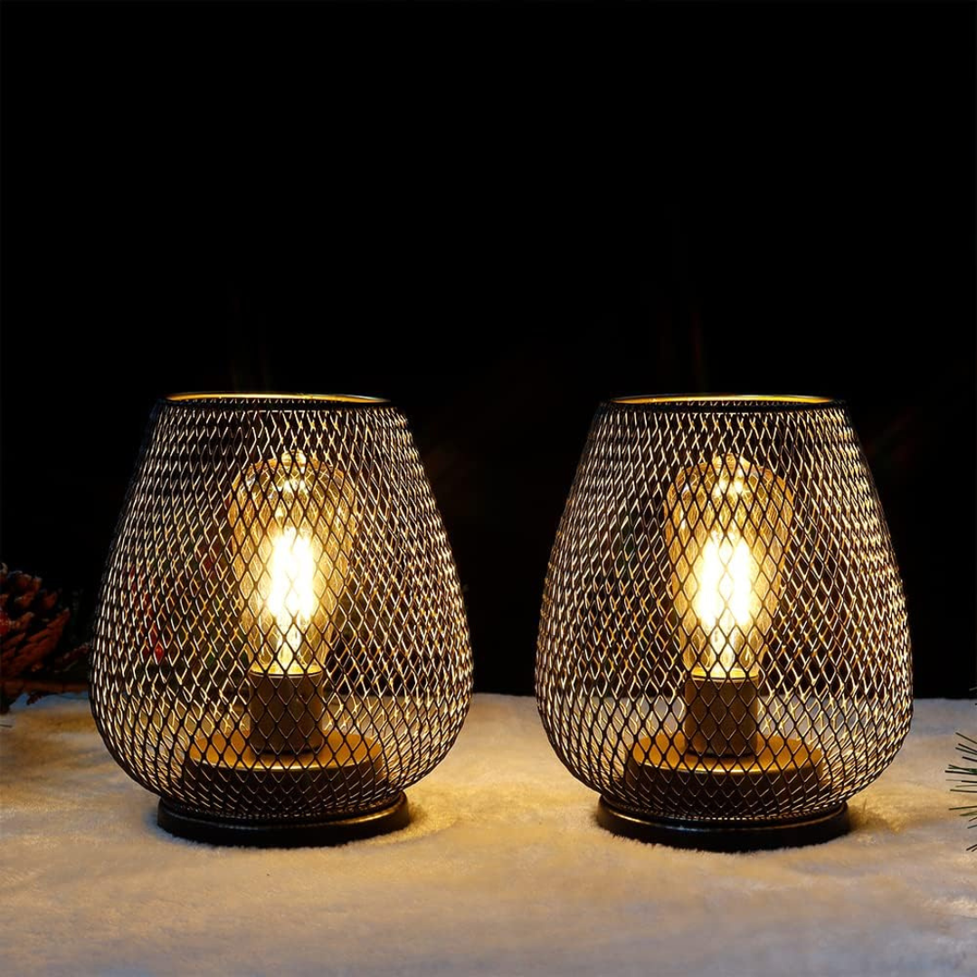 Draadloze LED Lantaarn Luxe Zwarte Tafellamp op Batterijen met Vintage Design Verlichting voor Binnen en Buiten Sfeerlicht | Sulvida