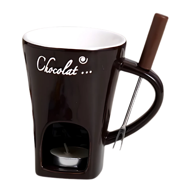 FondueFest Fondueset met Kaarslichtverwarming – Keramische Fonduepan voor Chocolade en Kaas – 2-Delig Fondueservies voor Gezellige Tafelfondue | Sulvida