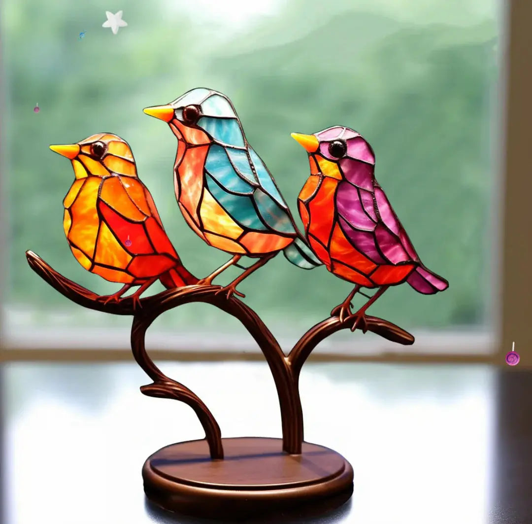 Set d’autocollants pour fenêtre représentant des oiseaux, décoratifs et réfléchissant la lumière du soleil, ornements en verre colorés, décoration de fenêtre pour salon et chambre, idée cadeau | Sulvida