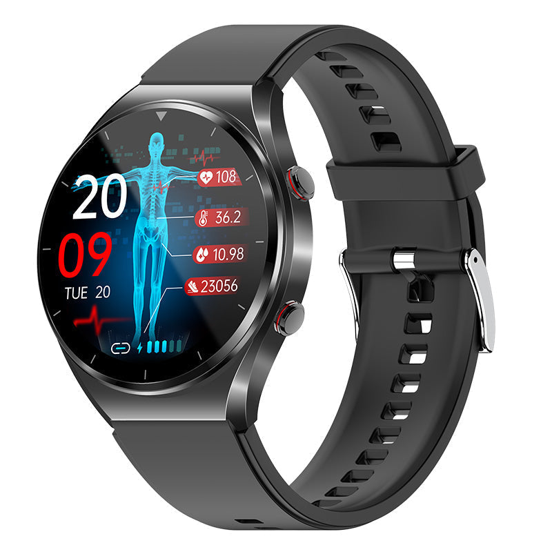 Montre connectée moniteur de santé avec ECG, pression artérielle, fréquence cardiaque, montre de sport noire et argentée | Sulvida
