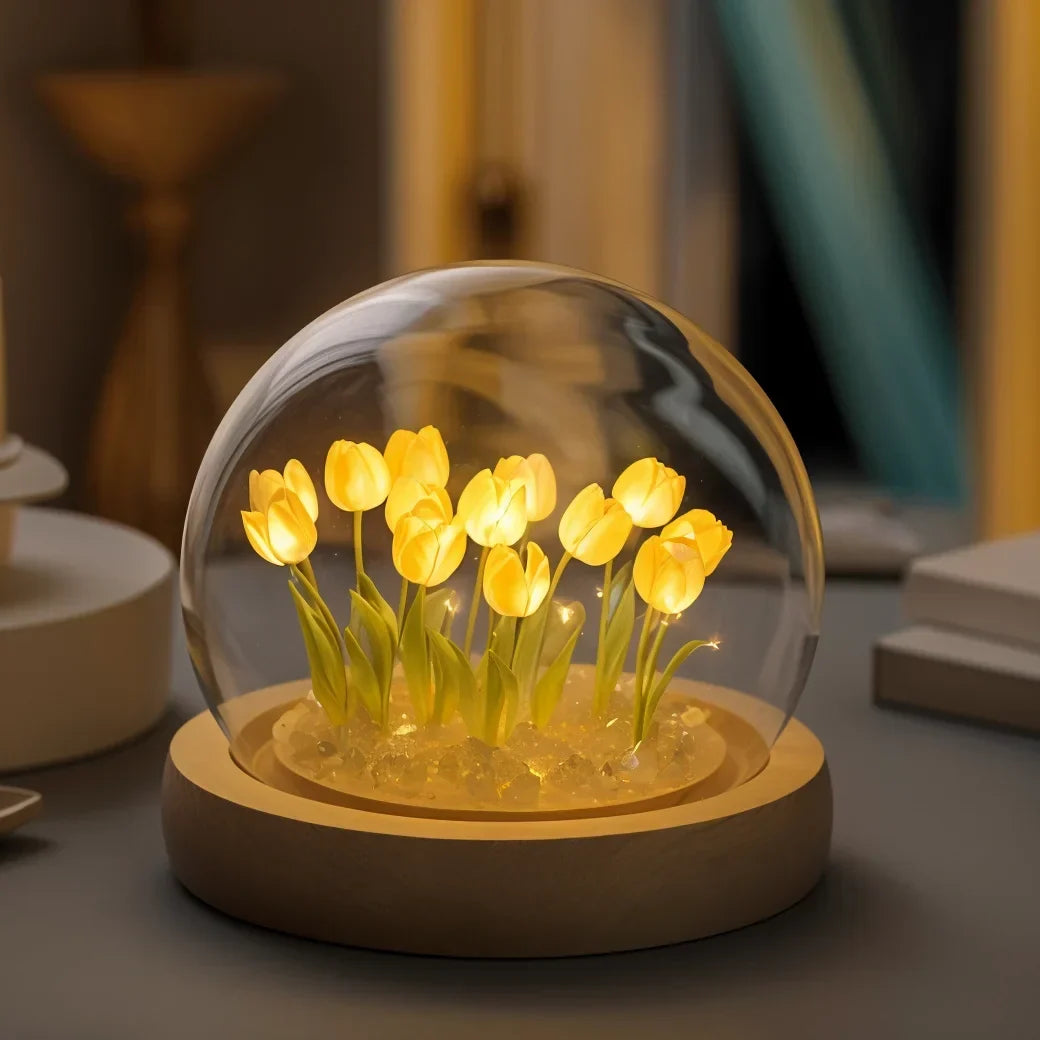 Lampe LED décorative en forme de tulipe avec lumière d’ambiance changeant de couleur et forme en dôme pour le salon, la chambre et les intérieurs modernes chaleureux | Sulvida