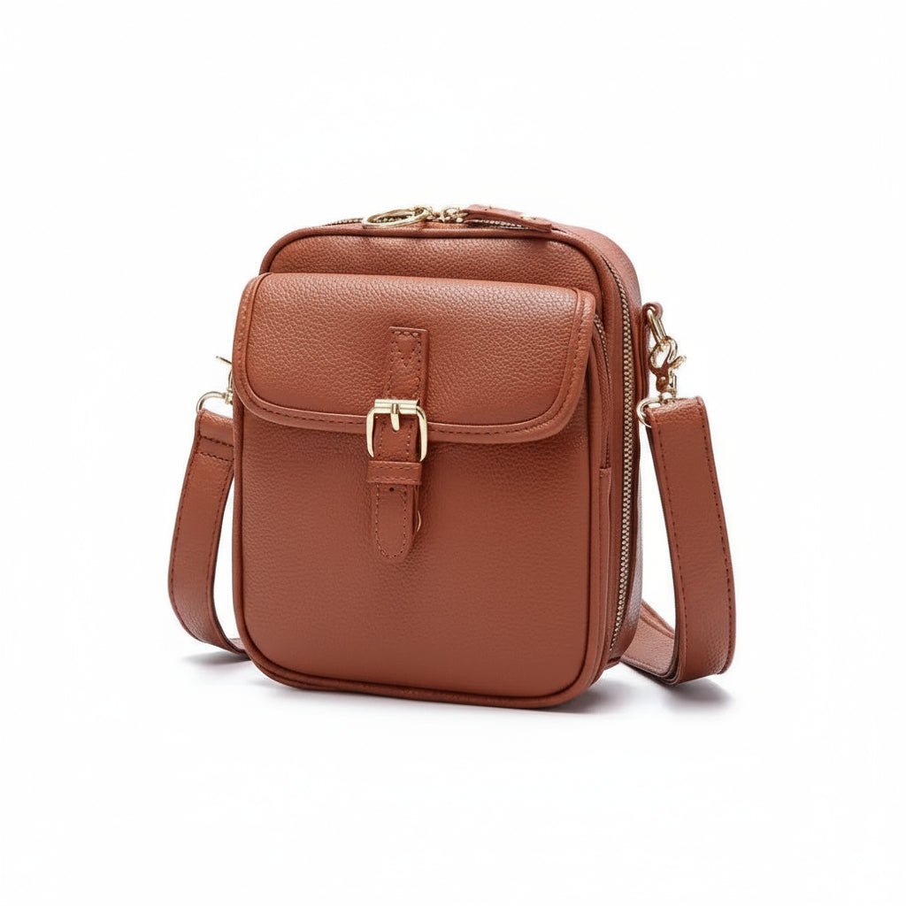 Sac bandoulière compact avec fermetures éclair antivol | Design carré | Cuir | Sulvida