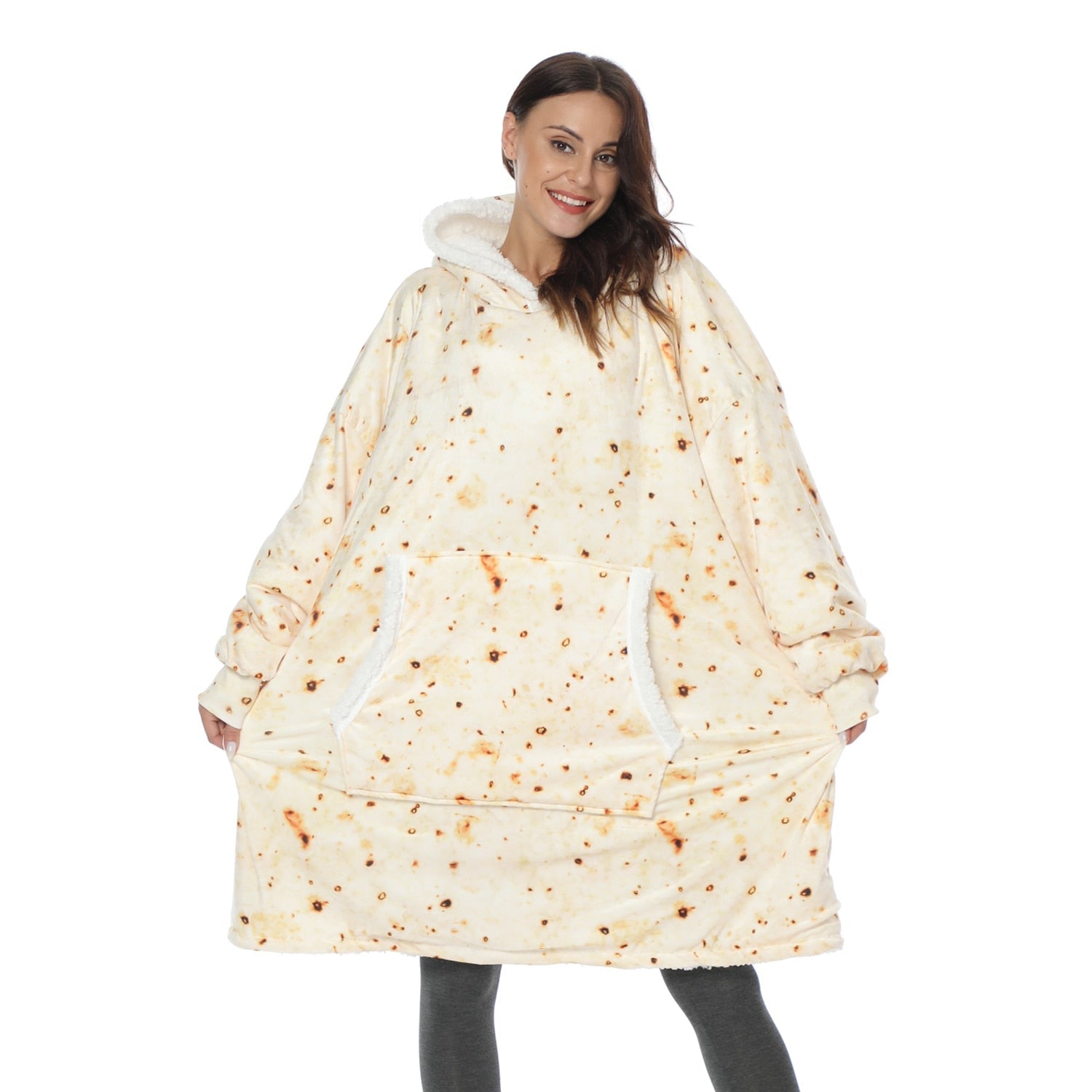 Couverture à capuche chaude type hoodie – Vêtement d’intérieur doux en polaire avec capuche et poches pour un confort ultime à la maison | Sulvida