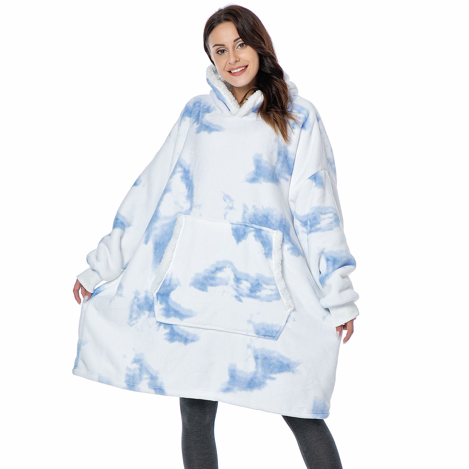 Couverture à capuche chaude type hoodie – Vêtement d’intérieur doux en polaire avec capuche et poches pour un confort ultime à la maison | Sulvida