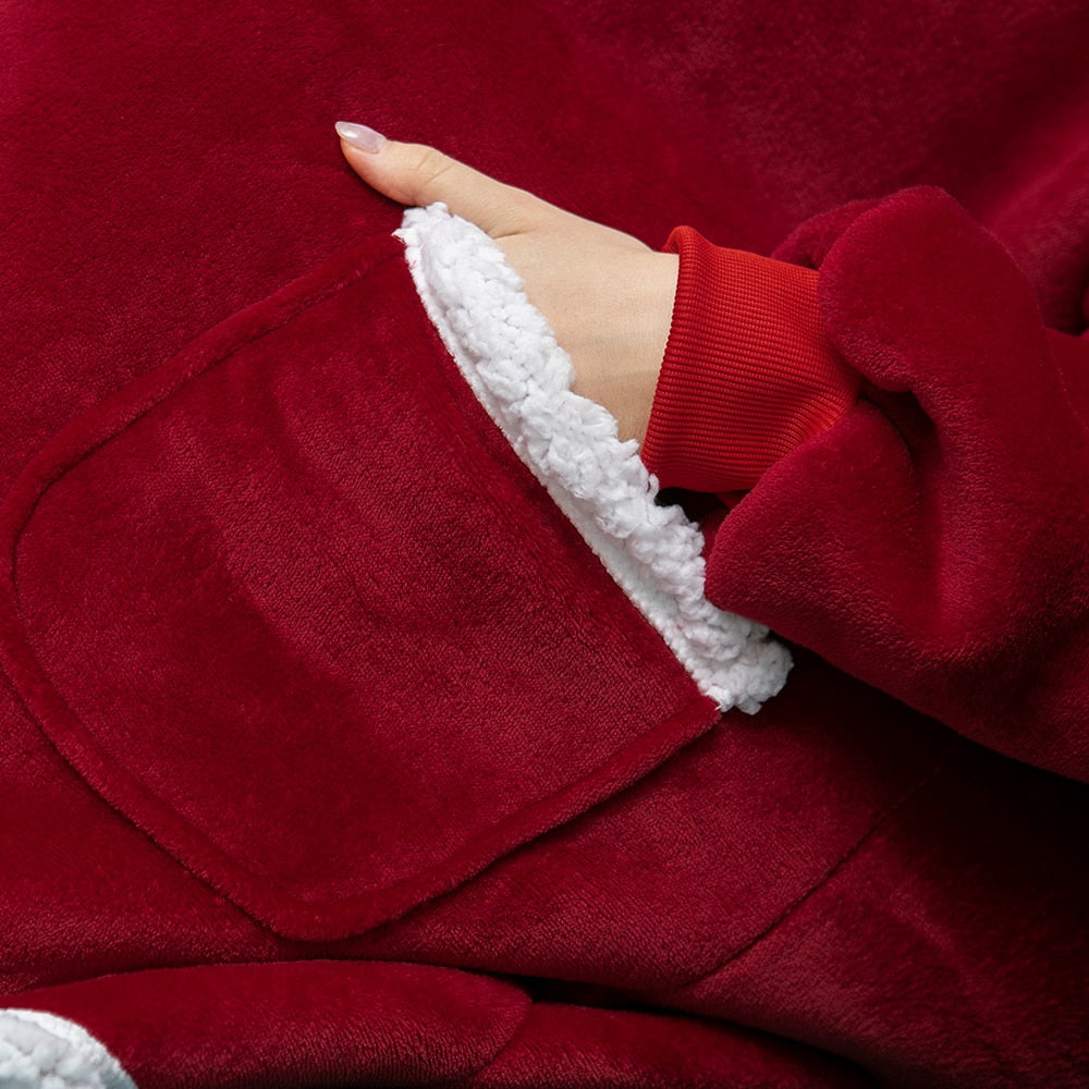 Couverture à capuche chaude type hoodie – Vêtement d’intérieur doux en polaire avec capuche et poches pour un confort ultime à la maison | Sulvida
