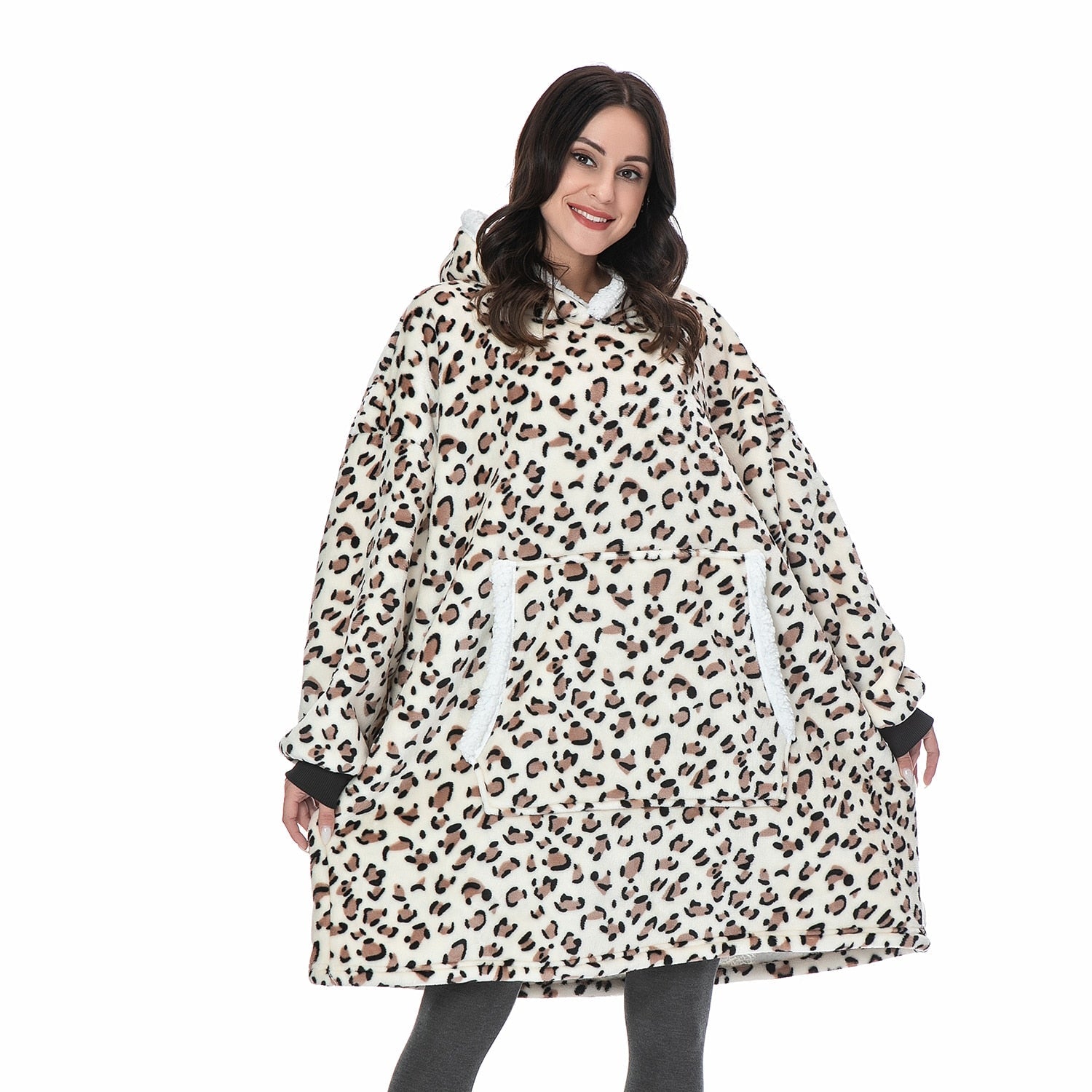 Couverture à capuche chaude type hoodie – Vêtement d’intérieur doux en polaire avec capuche et poches pour un confort ultime à la maison | Sulvida