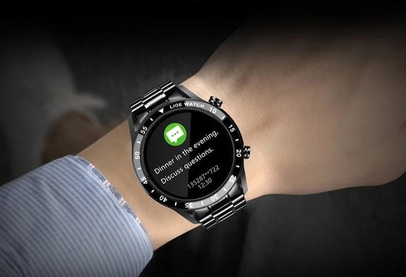 Montre connectée multifonction haut de gamme avec fonction d’appel Bluetooth et cardiofréquencemètre – tracker de fitness luxueux pour iPhone et Android avec analyse du sommeil et podomètre | Sulvida
