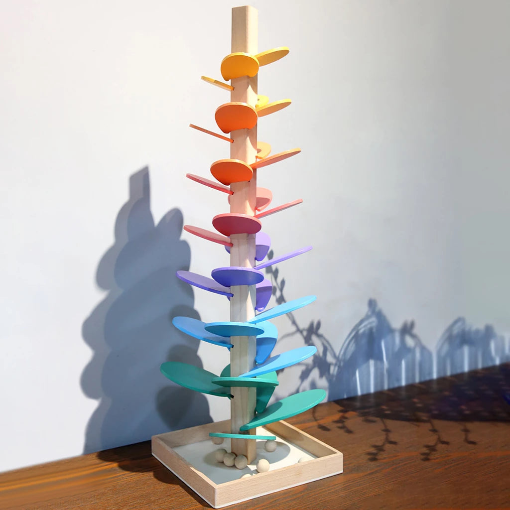 Circuit de billes en bois arc-en-ciel avec sons, 71cm – jouet éducatif Montessori pour enfants avec expériences de couleurs et de sons | Sulvida