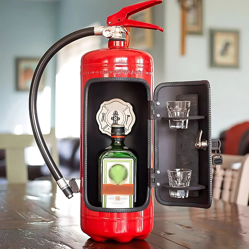 Mini-bar fabriqué à partir d’un extincteur recyclé – Accessoire de décoration intérieure au design unique pour bières et boissons, avec finition artisanale robuste et allure industrielle | Sulvida