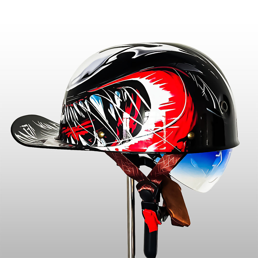 Demi-casque de moto de style casquette de baseball avec design d’ailes dorées, look vintage, coque en ABS, casque de protection pour moto, scooter, chopper et cruiser M L XL 2XL | Sulvida