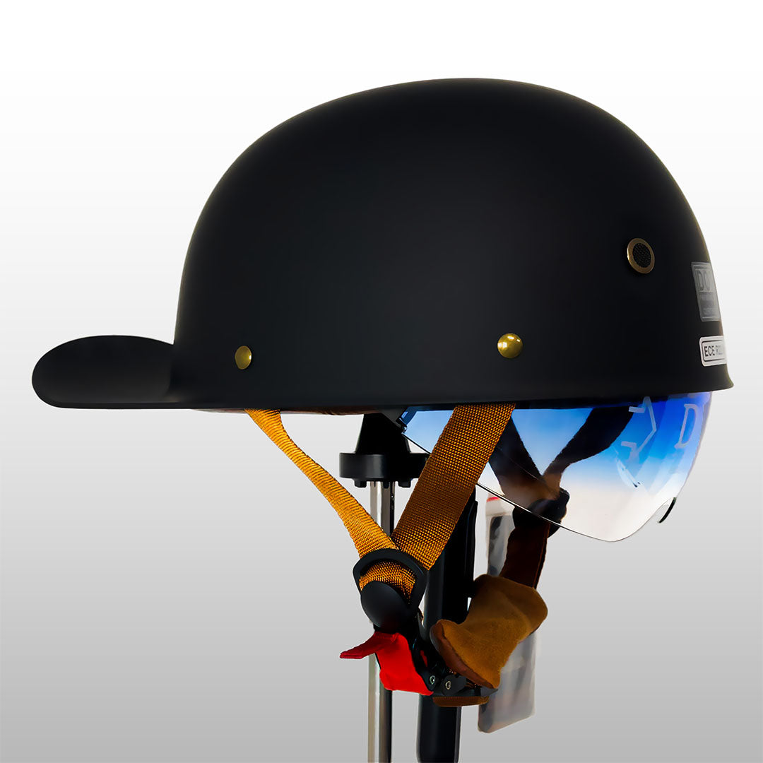Demi-casque de moto de style casquette de baseball avec design d’ailes dorées, look vintage, coque en ABS, casque de protection pour moto, scooter, chopper et cruiser M L XL 2XL | Sulvida