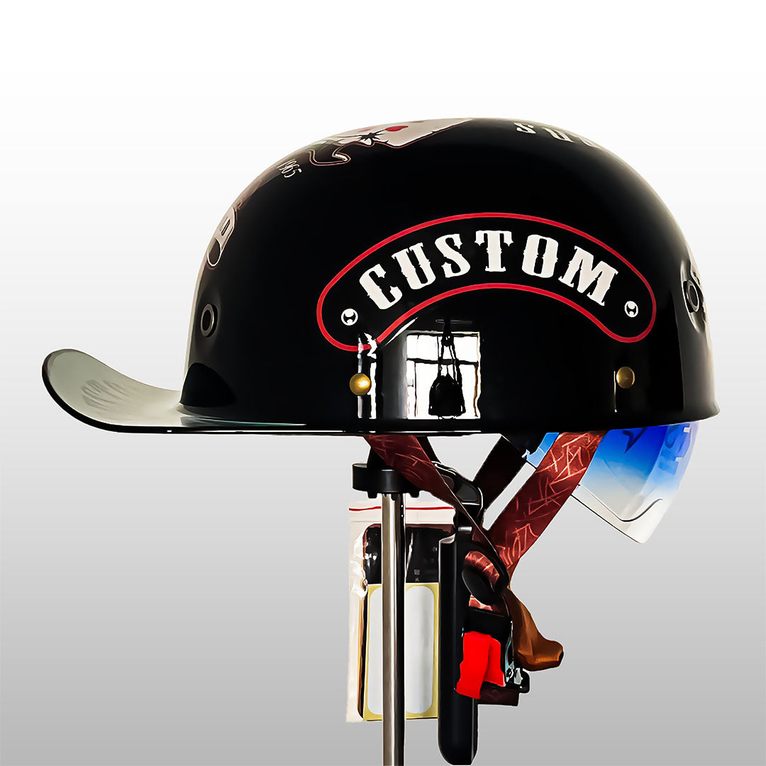 Demi-casque de moto de style casquette de baseball avec design d’ailes dorées, look vintage, coque en ABS, casque de protection pour moto, scooter, chopper et cruiser M L XL 2XL | Sulvida