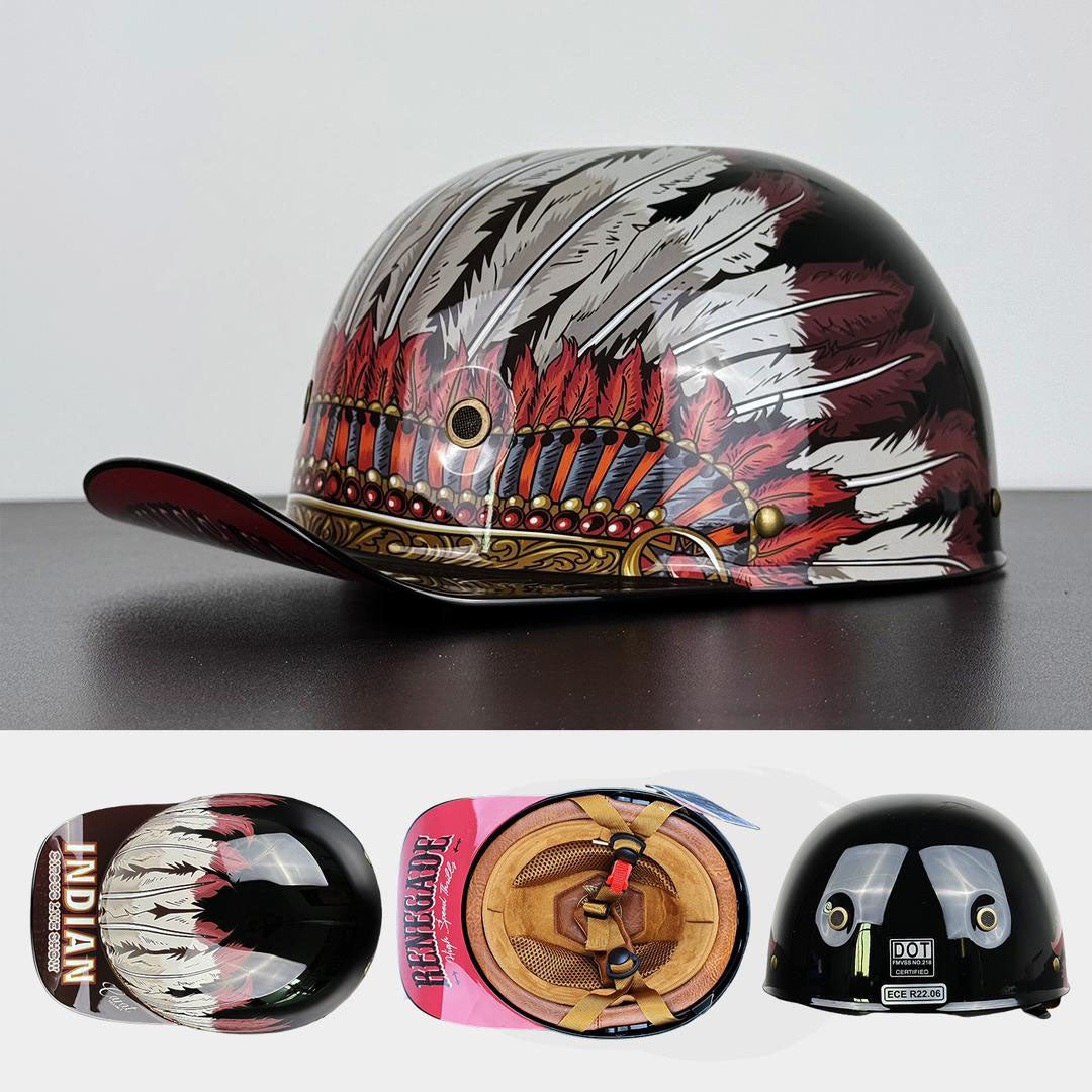 Demi-casque de moto de style casquette de baseball avec design d’ailes dorées, look vintage, coque en ABS, casque de protection pour moto, scooter, chopper et cruiser M L XL 2XL | Sulvida