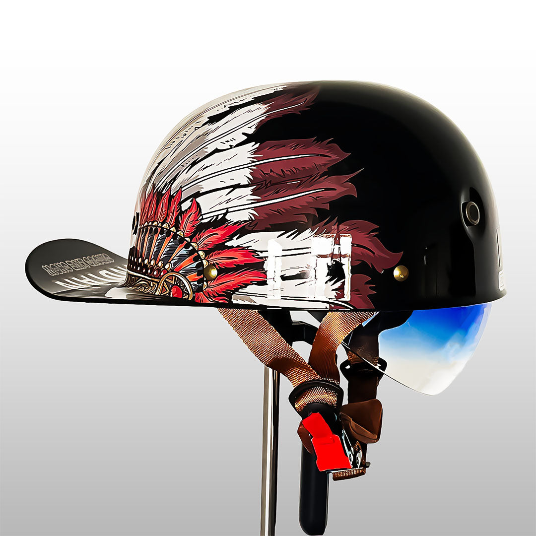 Demi-casque de moto de style casquette de baseball avec design d’ailes dorées, look vintage, coque en ABS, casque de protection pour moto, scooter, chopper et cruiser M L XL 2XL | Sulvida