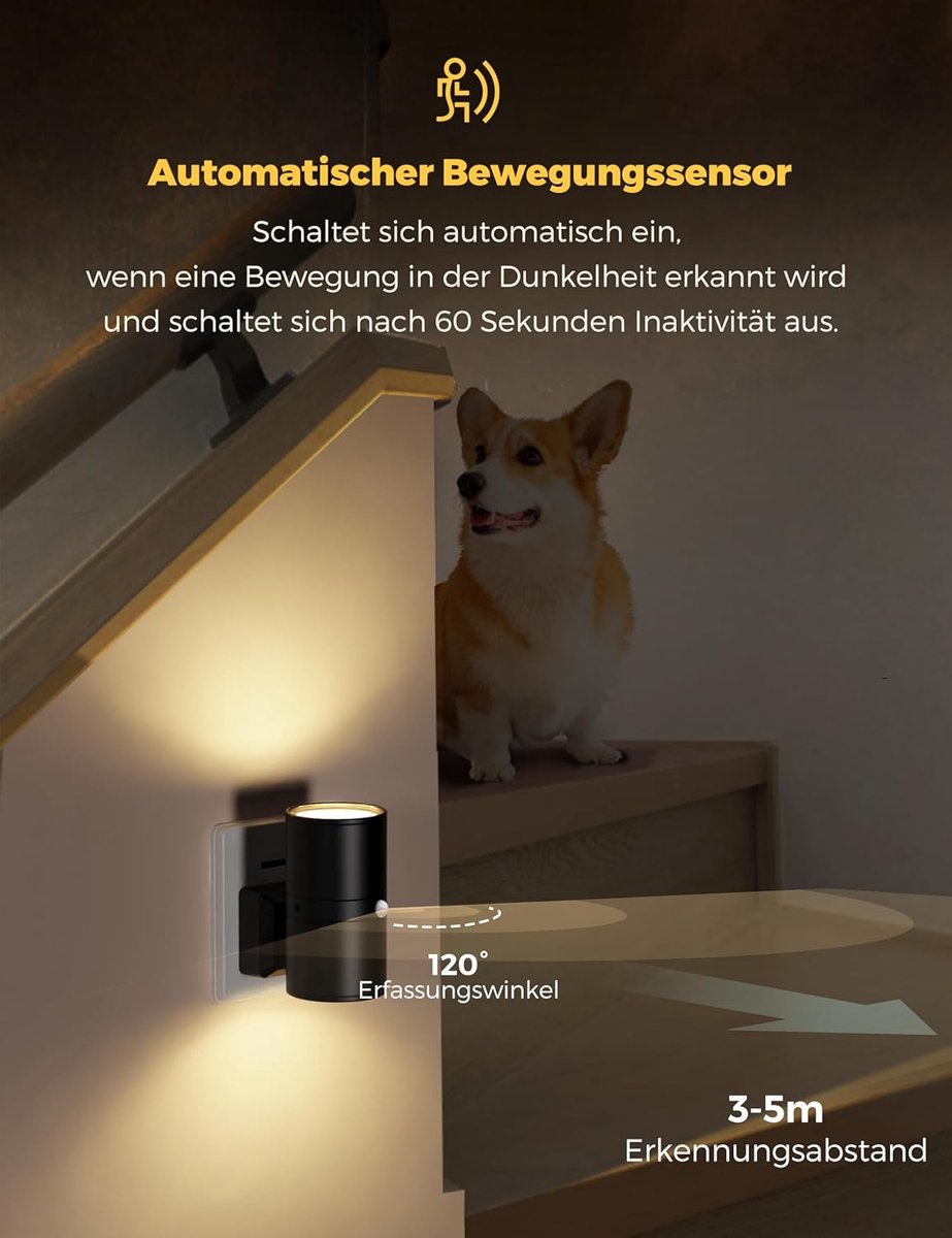 Veilleuse LED à intensité variable à brancher sur une prise, avec interrupteur à tirette – lampe compacte pour le couloir, la chambre et les toilettes, au design moderne épuré – éclairage sur prise avec lumière d’ambiance blanc chaud | Sulvida