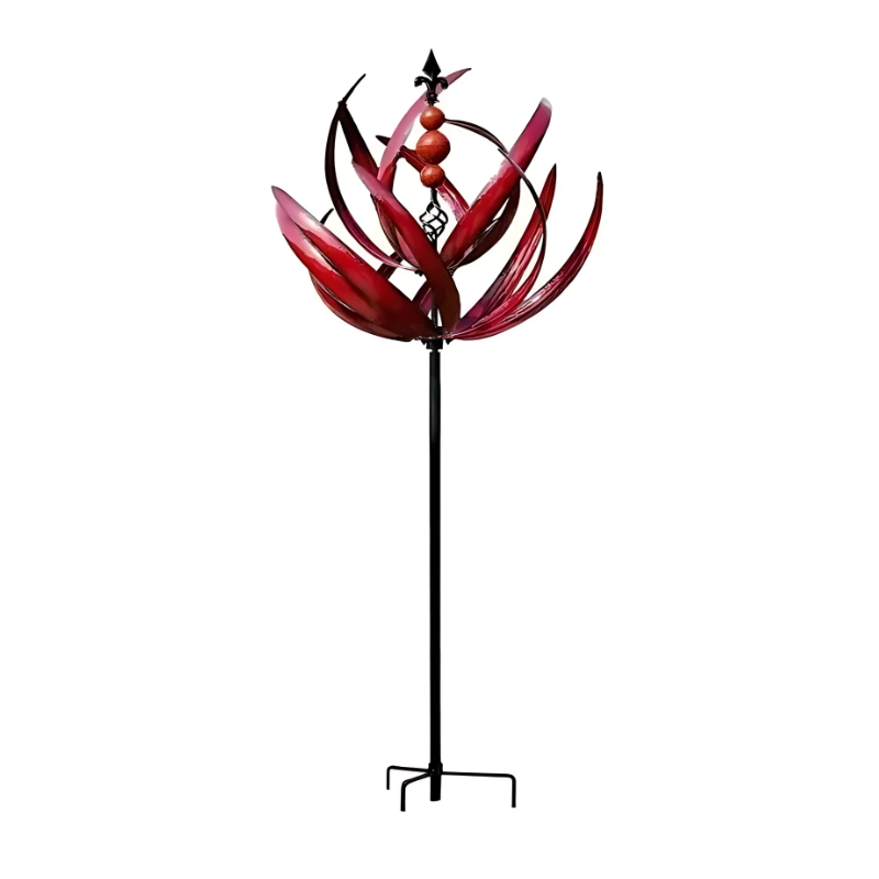 Mobile éolien rotatif rouge et bleu, décoration de jardin avec mouvement réfléchissant pour le jardin et la terrasse, ornement extérieur métallique résistant aux intempéries | Sulvida