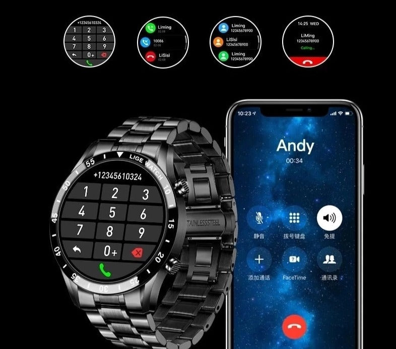 Montre connectée multifonction haut de gamme avec fonction d’appel Bluetooth et cardiofréquencemètre – tracker de fitness luxueux pour iPhone et Android avec analyse du sommeil et podomètre | Sulvida