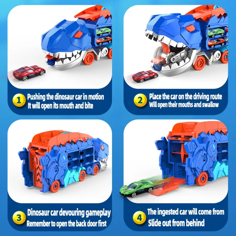 Set de jeu dinosaure transformable avec circuit de course et voitures – Jouet robuste en ABS pour action et aventure | Sulvida
