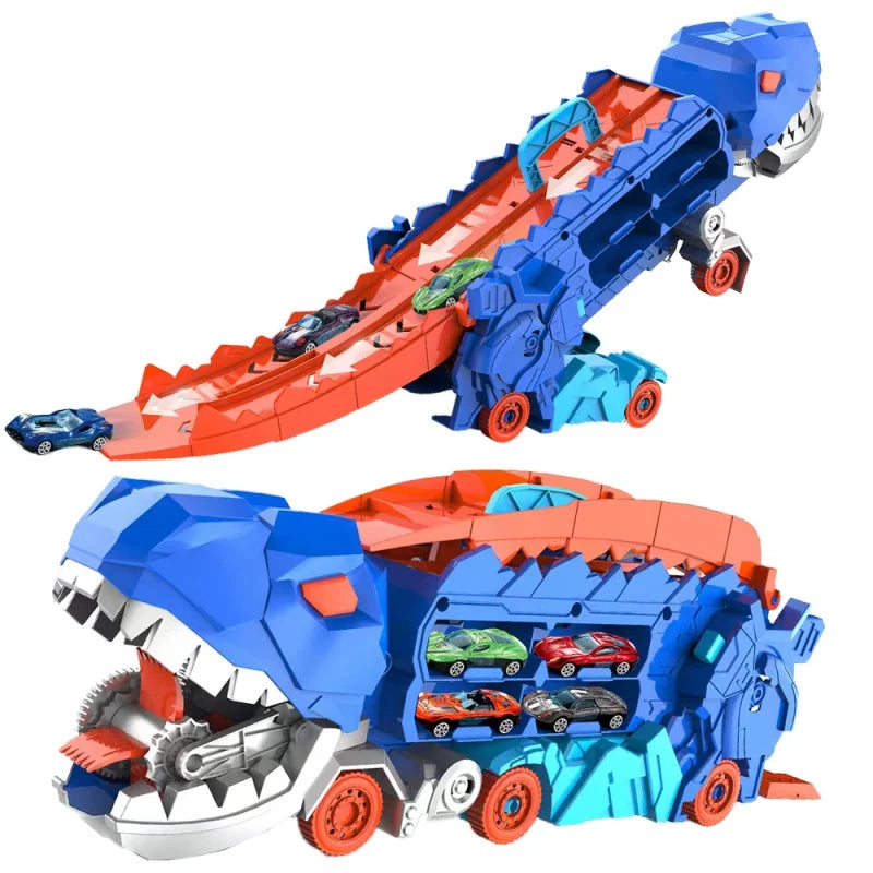 Set de jeu dinosaure transformable avec circuit de course et voitures – Jouet robuste en ABS pour action et aventure | Sulvida