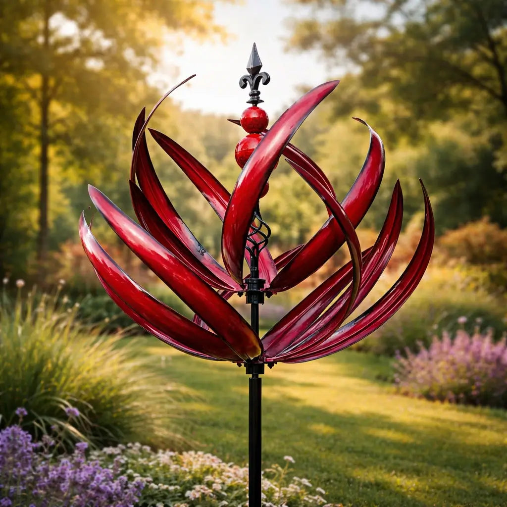 Carillon à vent décoratif pour jardin avec moulin à vent en forme de lotus en métal, résistant aux intempéries, pour jardin, balcon et terrasse, comme élément accrocheur | Sulvida